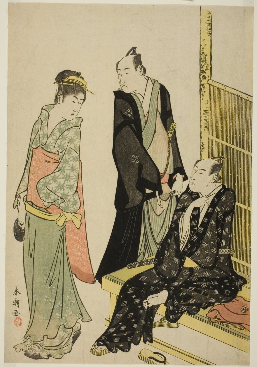 Aktorzy Onoe Matsuke I i Ichikawa Omezo I w herbaciarni autorstwa Katsukawa Shuncho