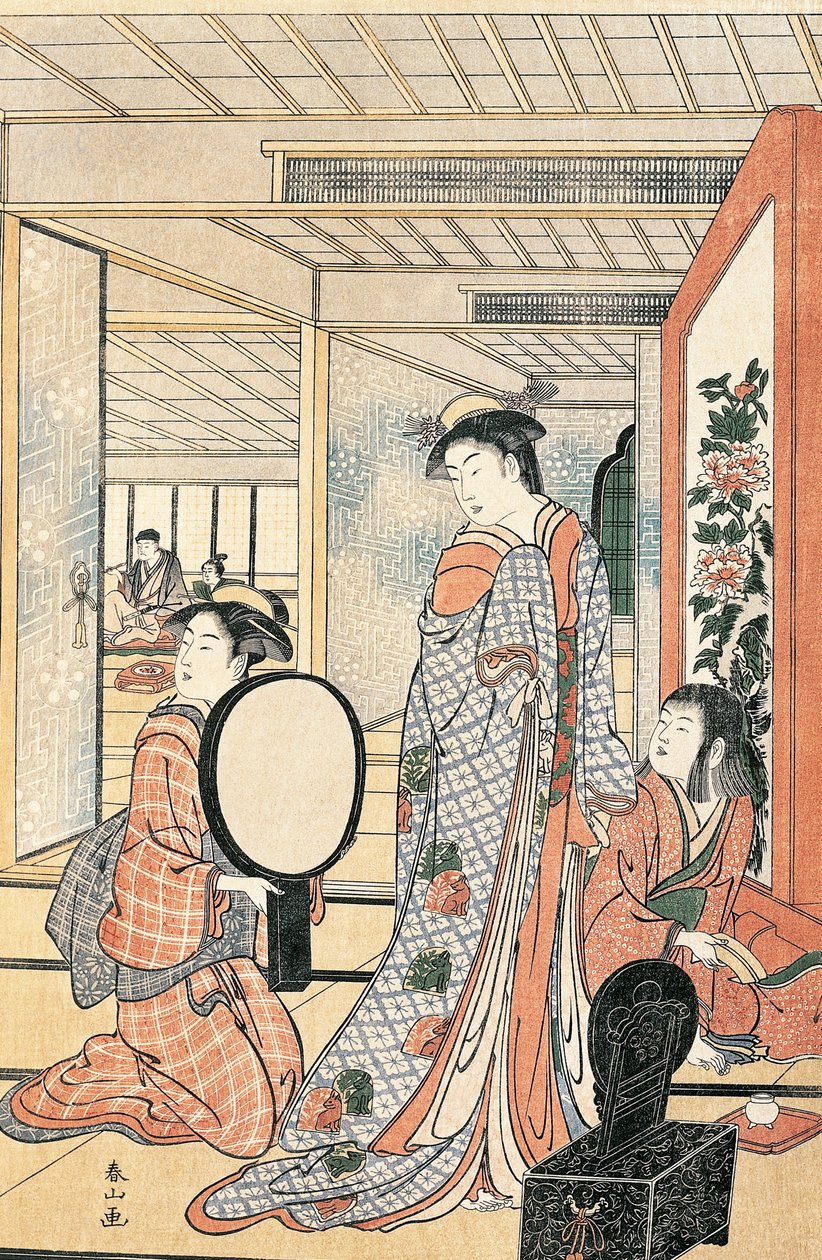 Kobieta przed lustrem, Katsukawa Shunsho (1726-1792), japońska cywilizacja japońska autorstwa Katsukawa Shuncho