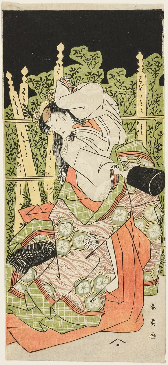 Aktor Segawa Kikunojô III Prawdopodobnie jako Ono no Komachi w filmie "Komachi Village: Nowy rok w teatrze" ("Komachimura shibai no shôgatsu") autorstwa Katsukawa Shun
