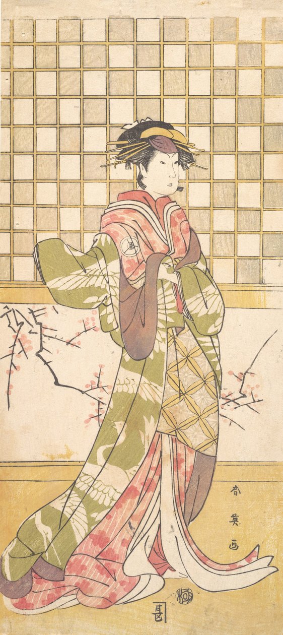 Aktor klanu Iwai jako kobieta, ca. 1795. autorstwa Katsukawa Shun