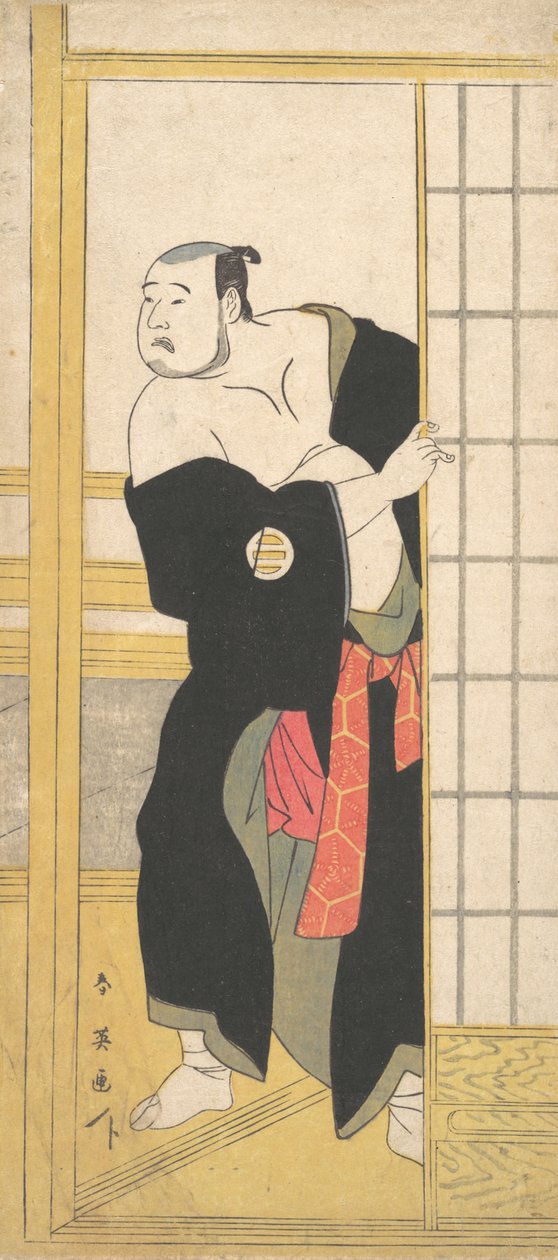 Asao Tamesaburo jako tęgi mężczyzna w zielonym kimonie, ca. 1795. autorstwa Katsukawa Shun