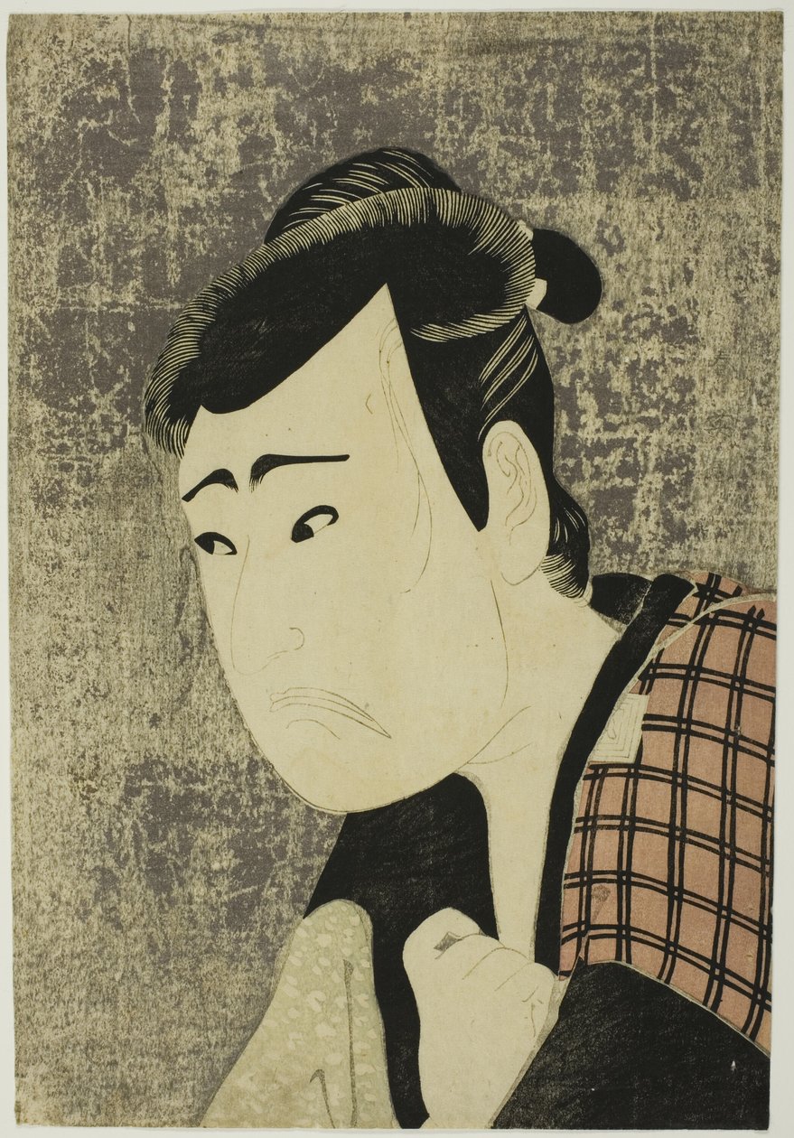Portret popiersiowy aktora Ichikawy Yaozo III w roli Tanabe Bunzo w sztuce Hana-ayame Bunroku Soga (Kwitnąca tęczówka: Wendeta Soga z epoki Bunroku), wystawianej w teatrze Miyako od piątego dnia piątego miesiąca 1794 r. autorstwa Katsukawa Shun
