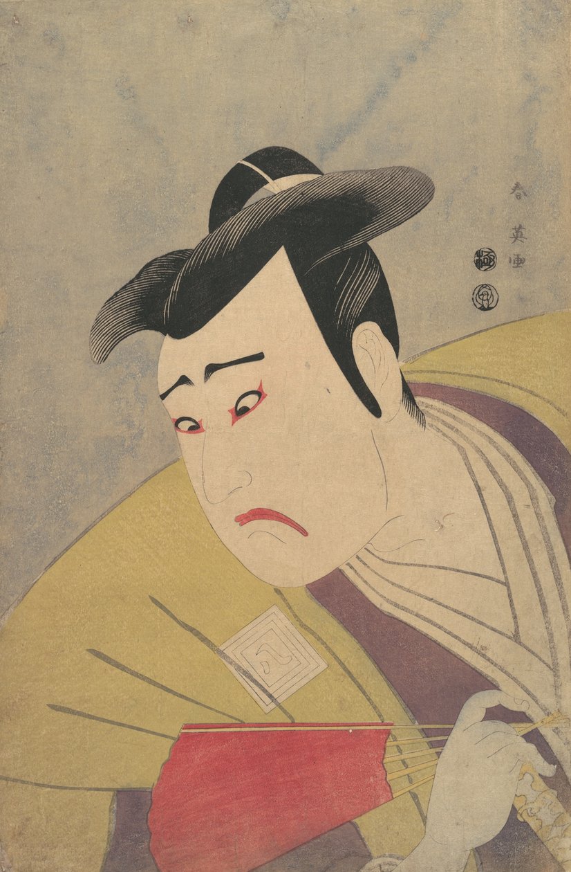 Aktor Ichikawa Yaozo III trzymający czerwony wachlarz, 1794. autorstwa Katsukawa Shun