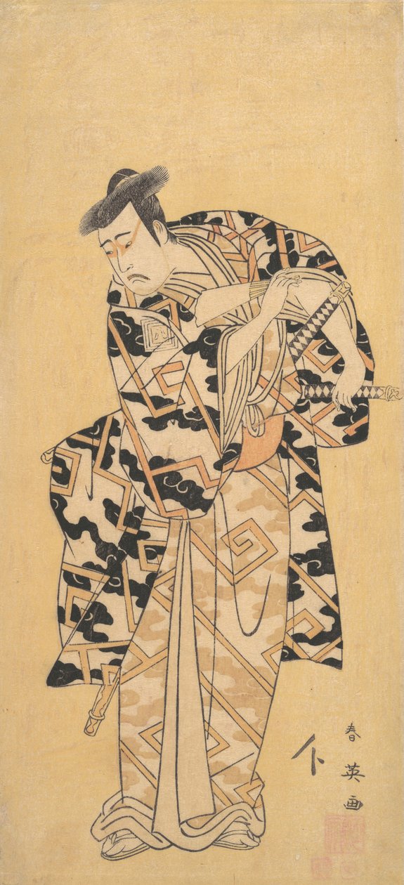 Aktor Ichikawa Yaozo III jako Fuwa Banzaemon w szacie grzmotu, bawiący się wachlarzem, 1794. autorstwa Katsukawa Shun