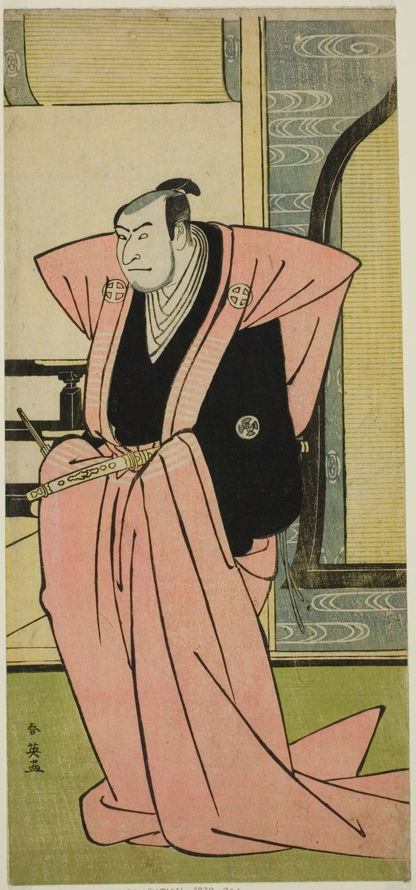 Aktor Otani Oniji III w niezidentyfikowanej roli w sztuce Yukimi-zuki Eiga Hachi no Ki (), wystawionej w teatrze Nakamura () w jedenastym miesiącu 1787 roku () autorstwa Katsukawa Shun
