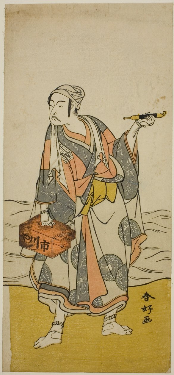 Aktor Ichikawa Yaozo II jako żeglarz Jirosaku w sztuce Oyafune Taiheiki, wystawionej w teatrze Ichimura w jedenastym miesiącu 1775 r. autorstwa Katsukawa Shunkо̄