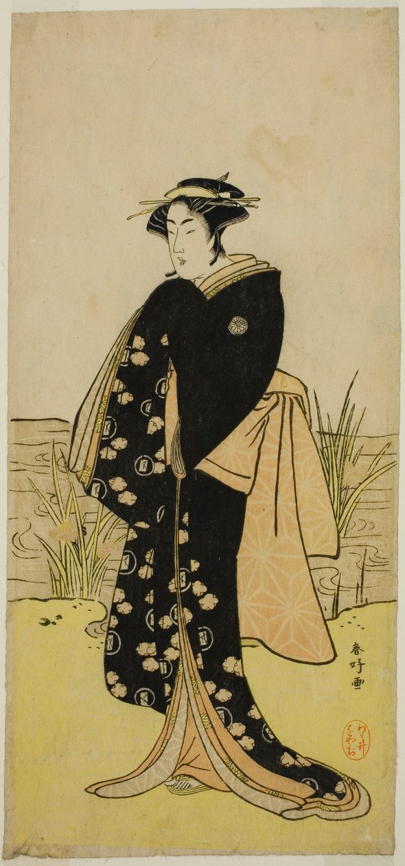 Aktor Segawa Kikunojo III jako Oshichi w sztuce Junshoku Edo Murasaki, wystawionej w teatrze Ichimura w pierwszym miesiącu 1779 r. autorstwa Katsukawa Shunkо̄