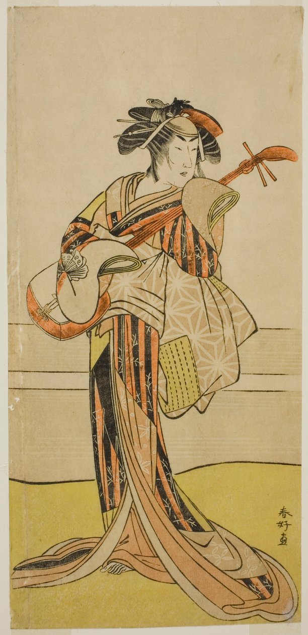 Aktor Yamashita Mangiku I jako Osan w sztuce Kitekaeru Nishiki no Wakayaka, wystawionej w teatrze Nakamura w jedenastym miesiącu 1780 r. autorstwa Katsukawa Shunkо̄