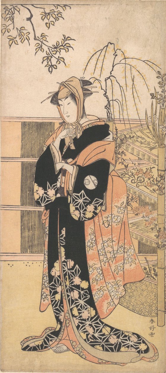 Kabuki ac i r Segawa Kiku no Onna Droga dobrego członka Aomana, co? 1780. autorstwa Katsukawa Shunko