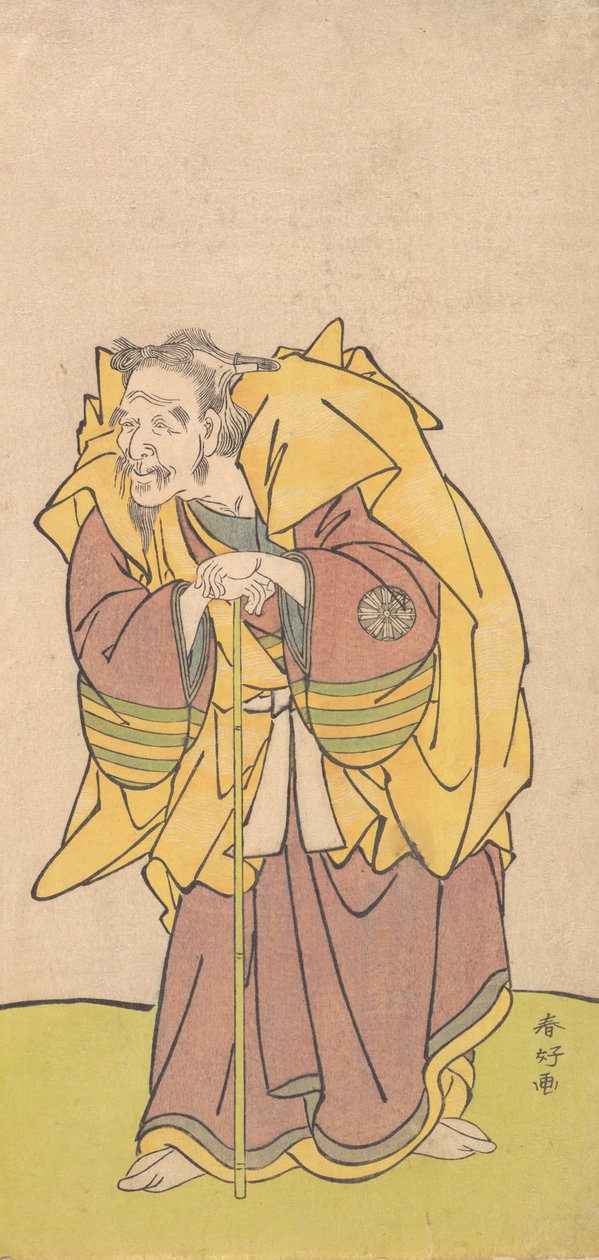 Nakamura Tomijuro jako starzec ze skąpą brodą, ca. 1780. autorstwa Katsukawa Shunko