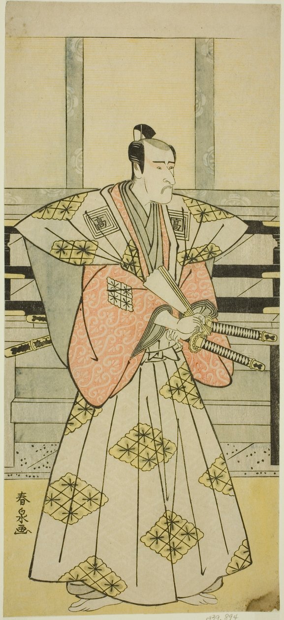 Aktor Ichikawa Komazo III jako Fuji Sakon (?) w sztuce Egara Tenjin Risho Kagami (?), wystawiony w Teatrze Nakamura (?) w trzecim miesiącu, 1789 (?) autorstwa Katsukawa Shunsen