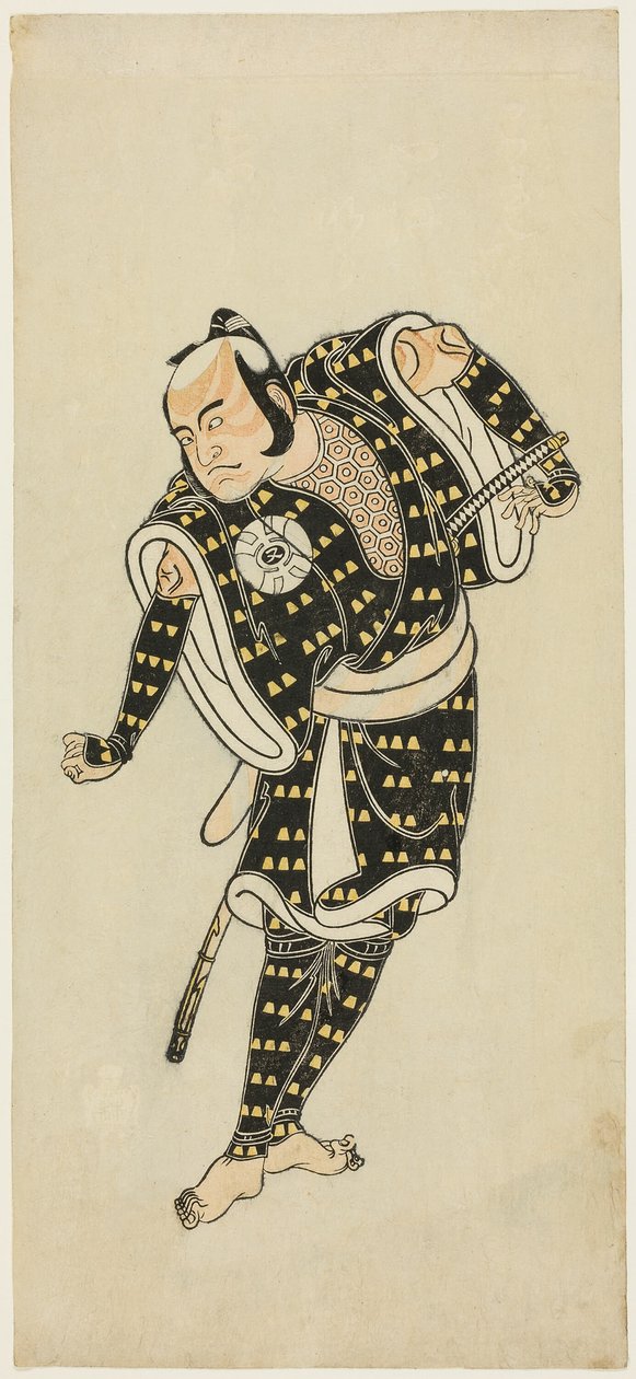 Aktor Bandô Matatarô IV jako Gempachibyôe w "Płatki śniegu: Śliwka Kaomise" ("Mutsu no hana ume no kaomise") autorstwa Katsukawa Shunsho