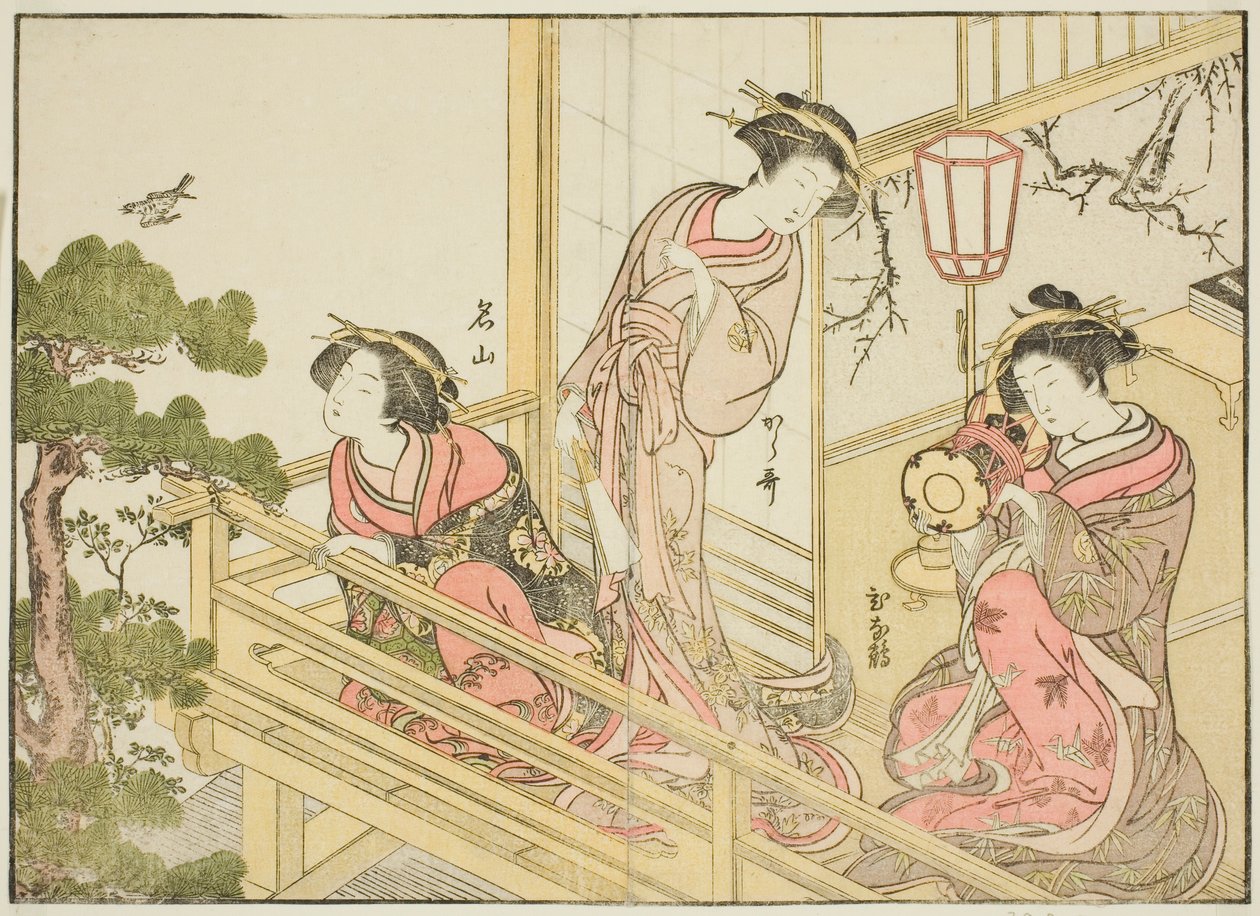 Kurtyzany z Chojiya, z książki „Zwierciadło pięknych kobiet z dzielnic przyjemności (Seiro bijin awase sugata kagami),” tom. 1 autorstwa Katsukawa Shunsho