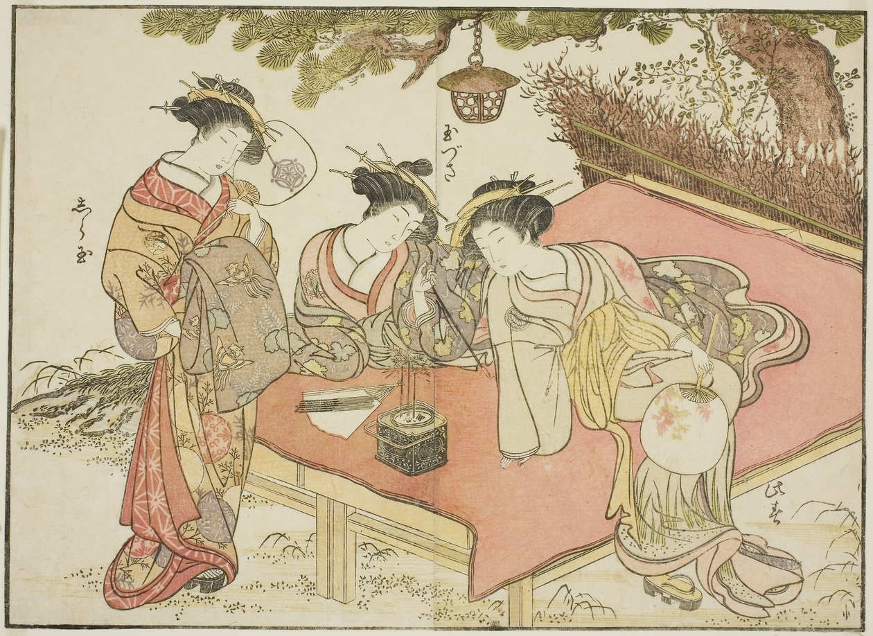 Kurtyzany Yadayi, z książki „Lustro pięknych kobiet z kwater przyjemności (Seiro bijin awase sugata kagami) autorstwa Katsukawa Shunsho