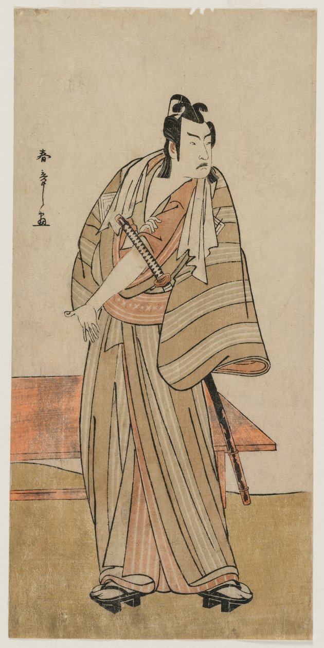 Ichikawa Yaozo II as a Otokodate Standing by a Bench, c. 1780. autorstwa Katsukawa Shunsho
