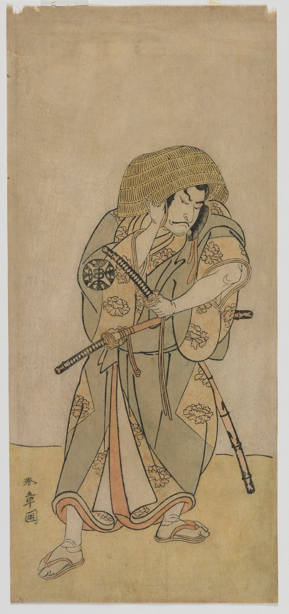 Kabuki Aktor Nakamura Nakazo I jako samuraj w przebraniu, okres Edo, połowa lat 70. (kolorowy drzeworyt) autorstwa Katsukawa Shunsho