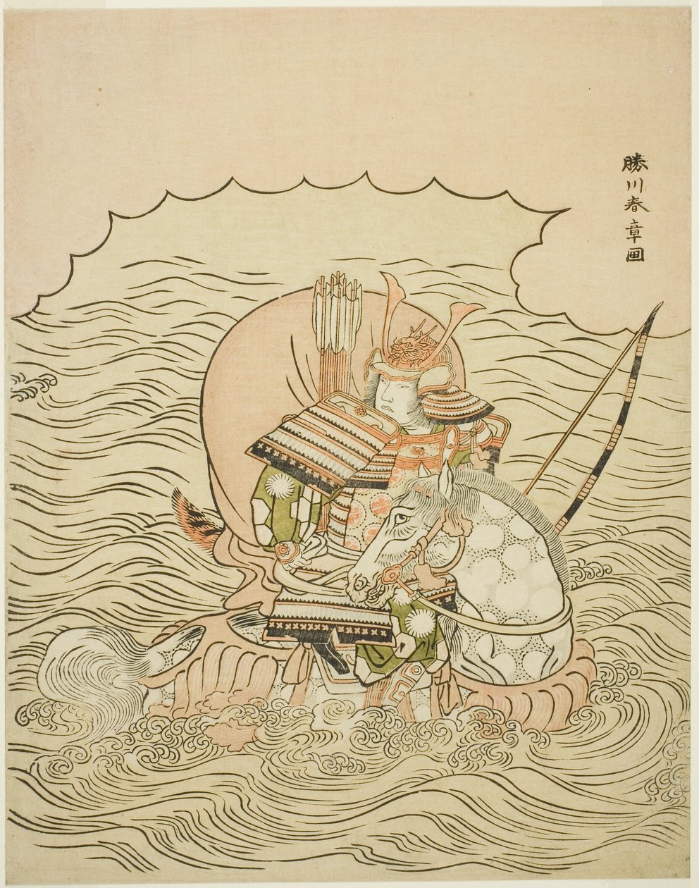Taira no Atsumori Rijin i Morze Tei autorstwa Katsukawa Shunsho