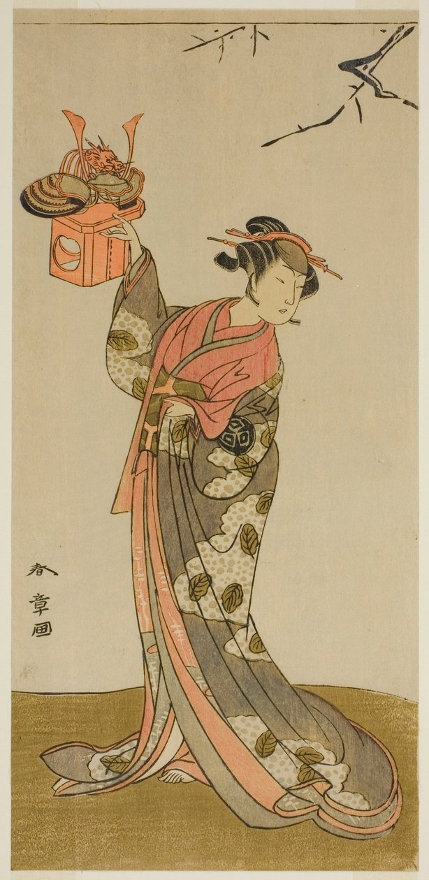 Aktor Arashi Hinaji I jako Hananoi w sztuce Gosho-zakura Horikawa Youchi, wystawionej w Teatrze Ichimura w czwartym miesiącu 1773 autorstwa Katsukawa Shunsho