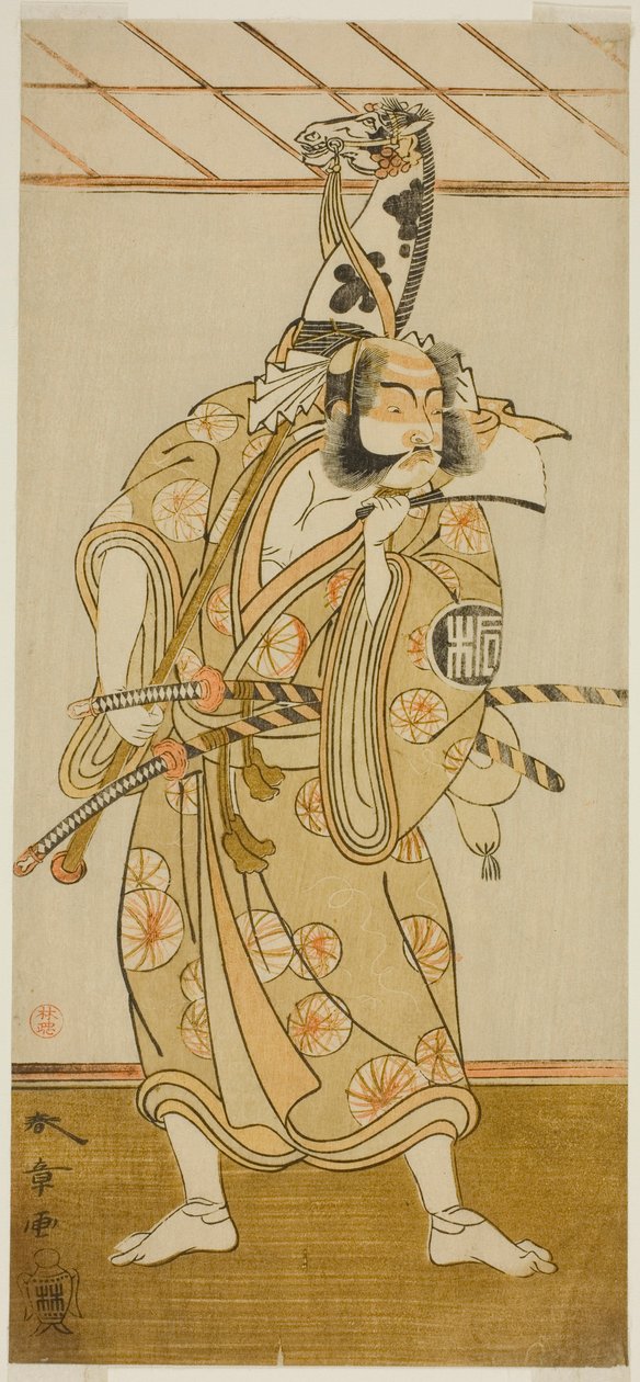 Aktor Arashi Sangoro II jako Asahina Saburo w sztuce Iro Maki-e Soga no Sakazuki, wystawionej w Teatrze Morita w pierwszym miesiącu 1773 autorstwa Katsukawa Shunsho