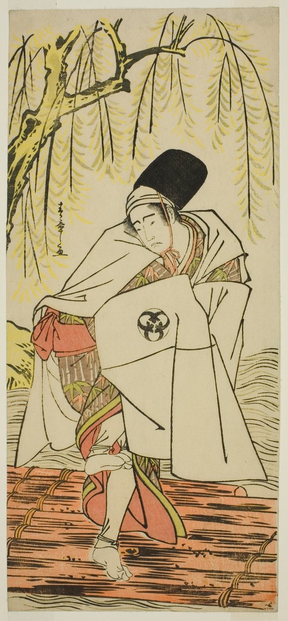 Aktor Bando Mitsugoro I jako kapłan Shinto Goinosuke przebrany za ducha białej czapli w sztuce Sakikaese Yuki no Miyoshino, wystawionej w Teatrze Morita w jedenastym miesiącu 1781 autorstwa Katsukawa Shunsho