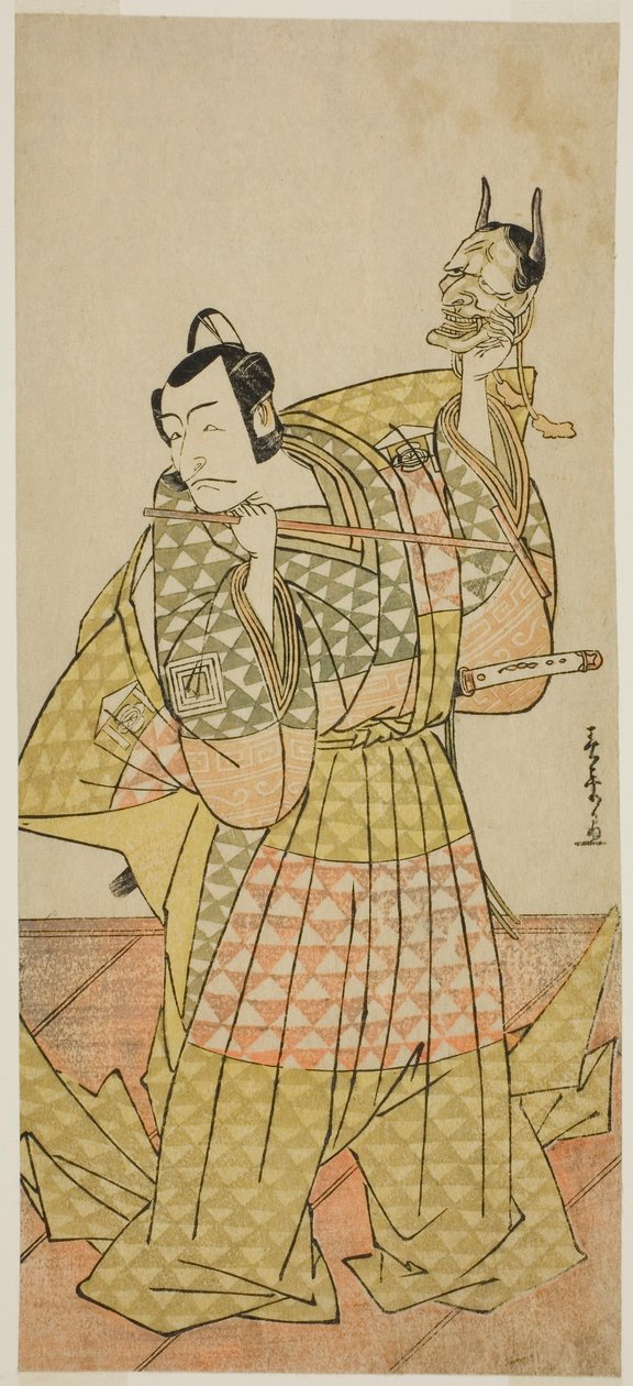 Zespół Ichikawa Dan Juro V Jako członek Kudo Yusuke Płatna pozycja na spotkaniu Zmiękczający Soga, Perfor Med w Te Nakamura Członek Te First Gate, 1778 autorstwa Katsukawa Shunsho