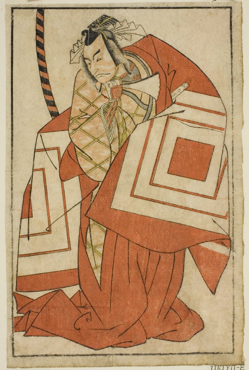 Aktor Ichikawa Danjuro V jako Watanabe Kiou Takiguchi (?) w sztuce Nue no Mori Ichiyo no Mato (?), wystawiony w Teatrze Nakamura (?) w jedenastym miesiącu 1770 (?) autorstwa Katsukawa Shunsho