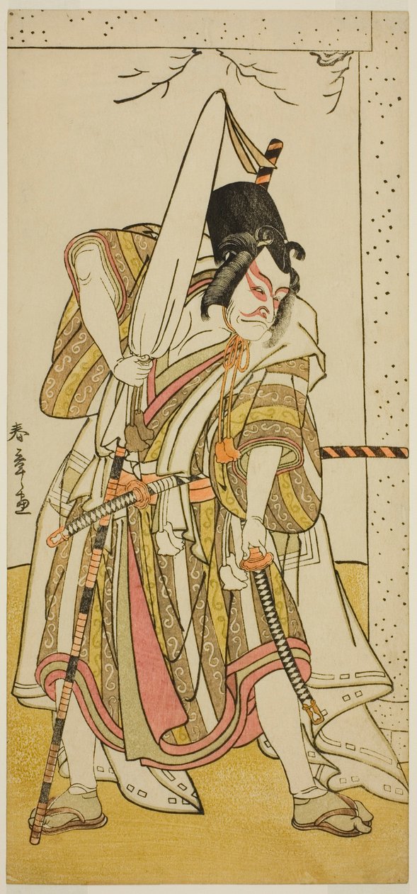 Aktor Ichikawa Ebizo III jako Matsuo-maru w sztuce Sugawara Denju Tenarai Kagami, wystawionej w Teatrze Ichimura w siódmym miesiącu, 1776 autorstwa Katsukawa Shunsho