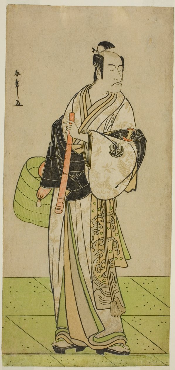 Aktor Ichikawa Ebizo jako Kudo Suketsune przebrany za Komuso w sztuce Waka Murasaki Edokko Soga, wystawionej w Teatrze Ichimura w pierwszym miesiącu, 1792 autorstwa Katsukawa Shunsho