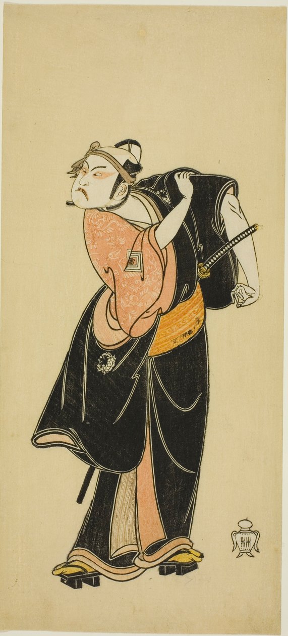 Aktor Ichikawa Raizo I jako Hanakapado no Sukeroku w sztuce „Hitokidori Harutsuge Soga” autorstwa Katsukawa Shunsho