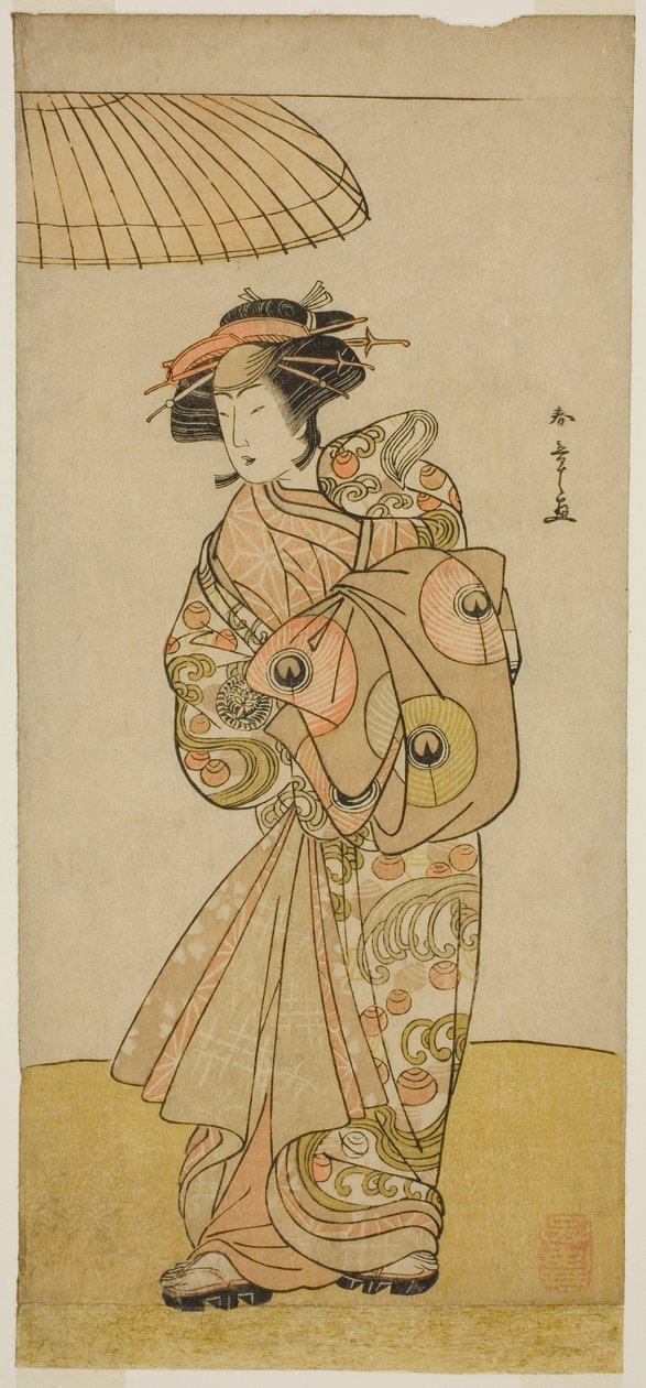 Aktor Ikushima Daikichi III jako kurtyzana Naniwazu w sztuce Saki Masuya Ume no Kachidoki, wystawionej w Teatrze Ichimura w jedenastym miesiącu, 1777 autorstwa Katsukawa Shunsho