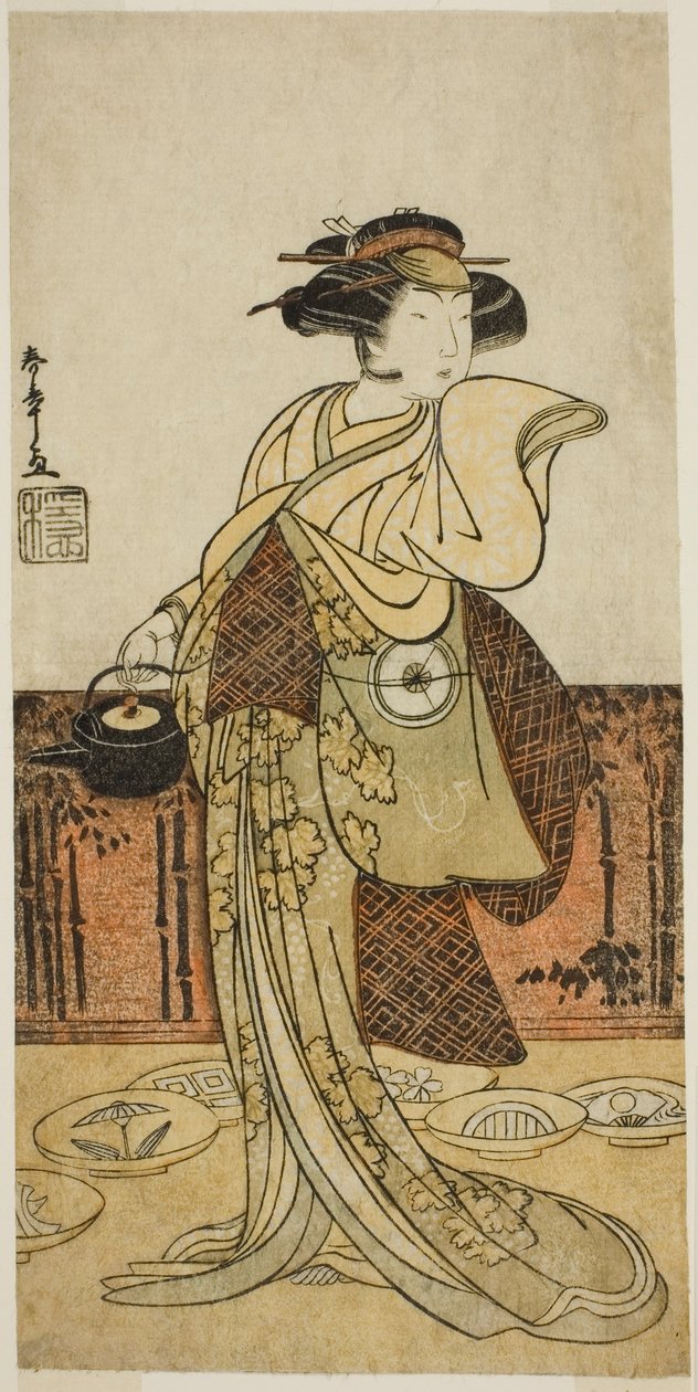 Aktor Iwai Hanshiro IV jako Tsukisayo w sztuce Gohiiki Nenne Soga, wystawiony w Teatrze Nakamura w pierwszym miesiącu, 1779 autorstwa Katsukawa Shunsho