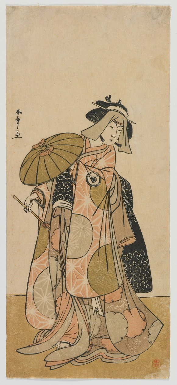 Aktor Iwai Hanshiro IV jako podróżnik, okres Edo, ok. 1790 (kolorowy drzeworyt) autorstwa Katsukawa Shunsho