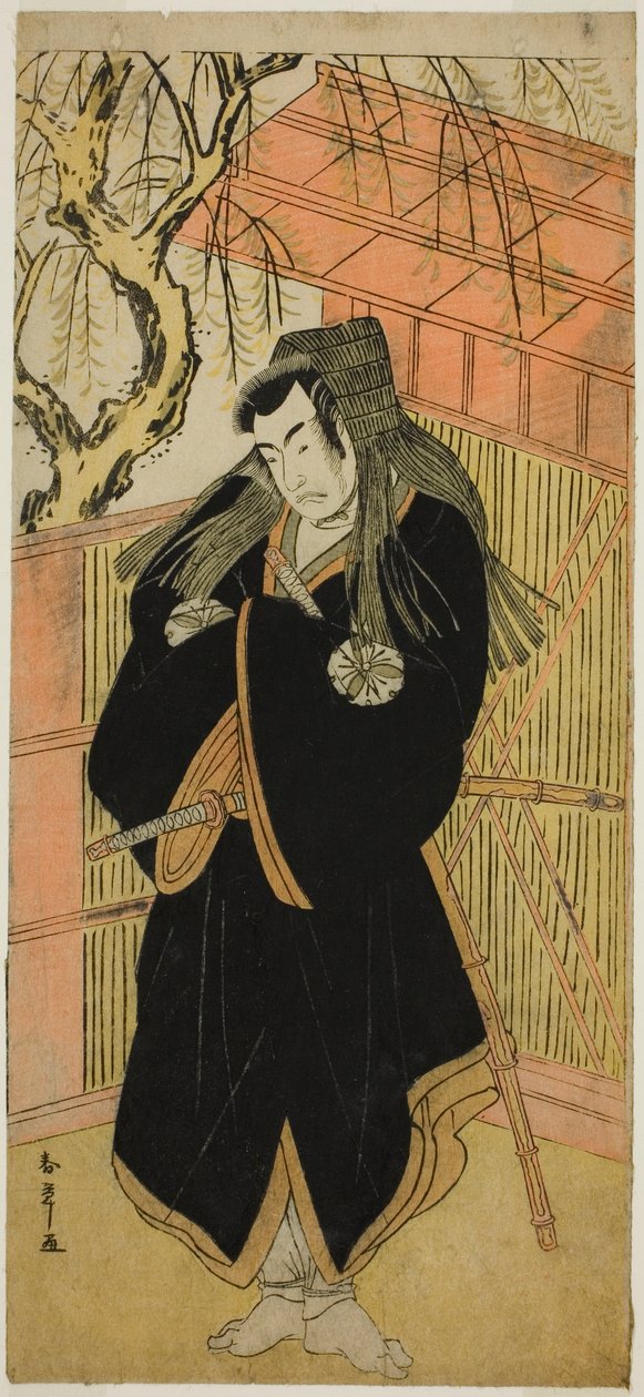 Aktor Matsumoto Koshiro IV jako Matsuo-maru (?) w sztuce Sugawara Denju Tenarai Kagami (?), wystawiony w Teatrze Nakamura (?) w czwartym miesiącu 1779 (?) autorstwa Katsukawa Shunsho
