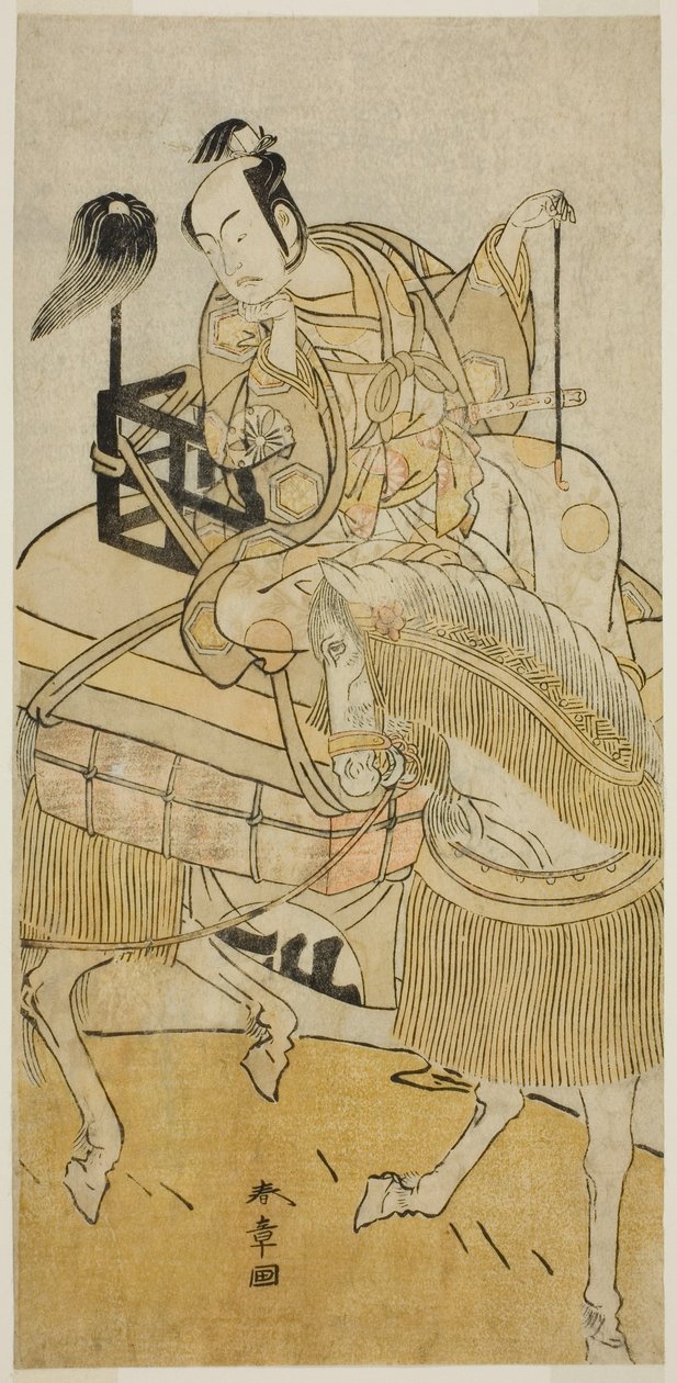 Aktor Matsumoto Koshiro IV jako Ogata no Saburo przebrany za Matsuura Saemon w sztuce Ichi no Tomi Tsuki no Kaomise, wystawionej w Teatrze Morita w jedenastym miesiącu 1774 autorstwa Katsukawa Shunsho