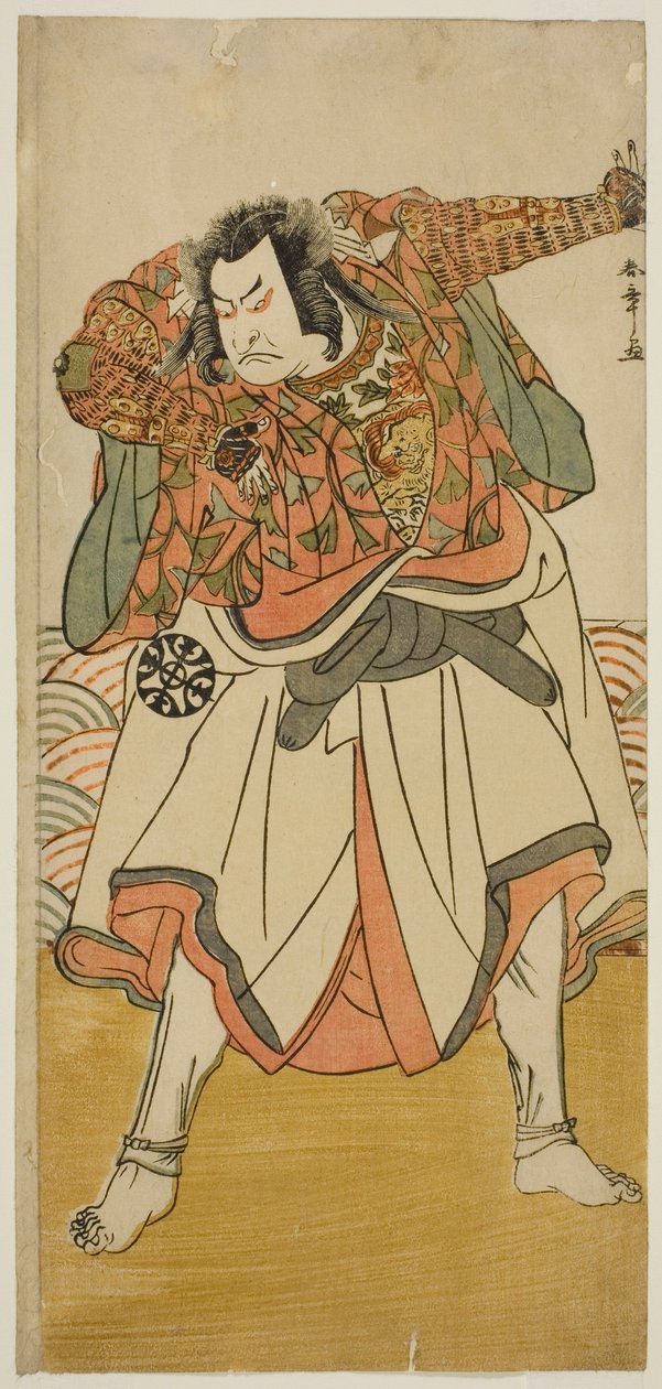 Aktor Nakamura Nakazo I jako Chinzei Hachiro Tametomo przebrany za ascetycznego mnicha w sztuce Kitekaeru Nishiki no Wakayaka, wystawionej w Teatrze Nakamura w jedenastym miesiącu, 1780 autorstwa Katsukawa Shunsho