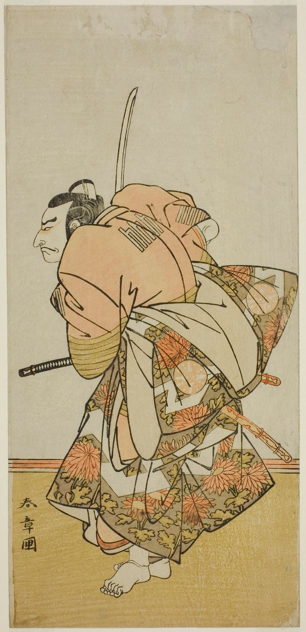Aktor Nakamura Nakazo I jako Chinzei Hachiro Tametomo w sztuce Hana-zumo Genji Hiiki, wystawionej w Teatrze Nakamura w jedenastym miesiącu, 1775 autorstwa Katsukawa Shunsho