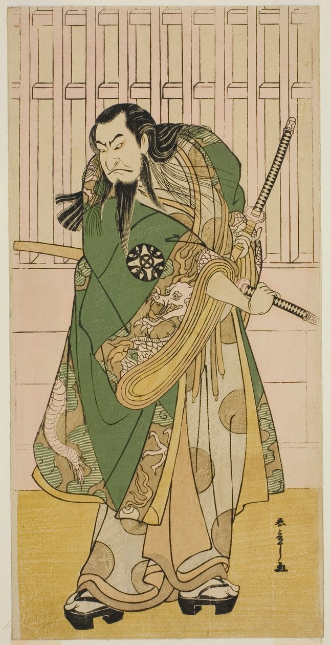 Aktor Nakamura Nakazo I jako Hige no Ikyu w sztuce Nanakusa Yosooi Soga, wystawionej w Teatrze Nakamura w piątym miesiącu, 1782 autorstwa Katsukawa Shunsho