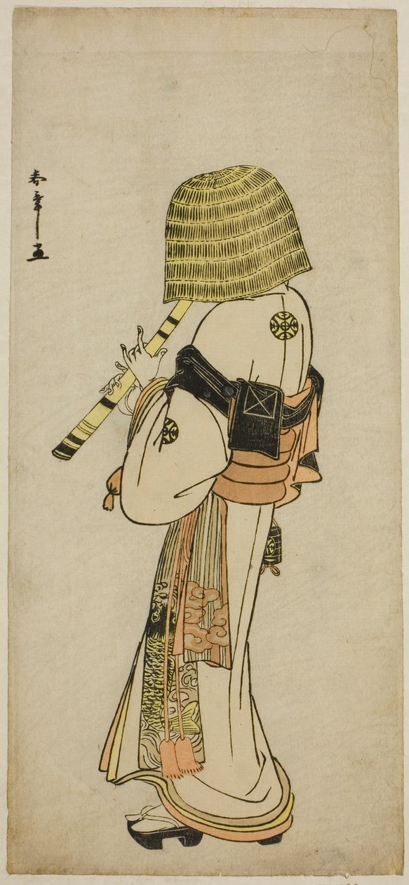 Aktor Nakamura Nakazo I jako Kakogawa Honzo w stroju Komuso w sztuce Kanadehon Chushingura, wystawionej w Teatrze Ichimura w siódmym miesiącu, 1783 autorstwa Katsukawa Shunsho