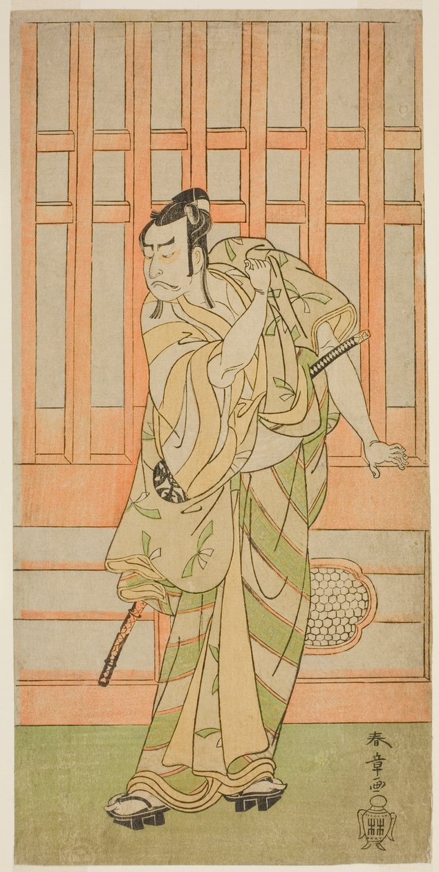 Aktor Nakamura Nakazo I jako Kudo Saemon Suketsune (?) w sztuce Sakai-cho Soga Nendaiki (?), wystawiony w Teatrze Nakamura (?) w pierwszym miesiącu 1771 (?) autorstwa Katsukawa Shunsho
