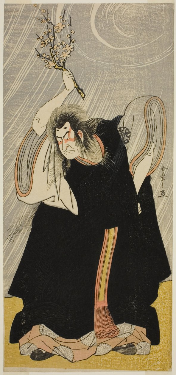 Aktor Nakamura Nakazo I jako Bóg Piorunów, wcielenie Kan Shojo, w sztuce Sugawara Denju Tenarai Kagami, wystawionej w Teatrze Morita w trzecim miesiącu, 1780 autorstwa Katsukawa Shunsho