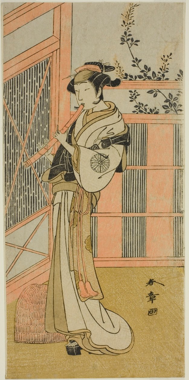 Aktor Nakamura Noshio I jako Misao przebrany za Komuso w sztuce Kosode-gura no Tekubari, wystawionej w Teatrze Morita w drugim miesiącu, 1772 (?) autorstwa Katsukawa Shunsho