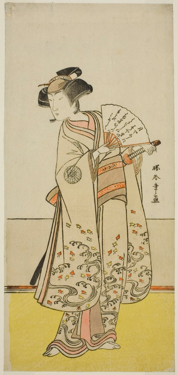 Aktor Nakamura Noshio I jako Oiso no Tora (?) w sztuce Shida Yuzuriha Horai Soga (?), wystawionej w Teatrze Morita (?) w pierwszym miesiącu 1775 (?) autorstwa Katsukawa Shunsho