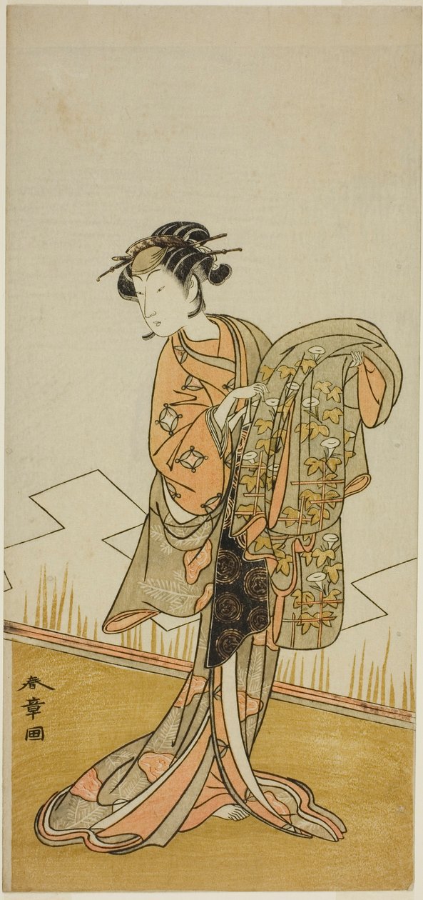 Aktor Nakamura Riko I jako kurtyzana Wakamatsu (?) w sztuce Gohiiki Kanjincho (?), Wystawiony w Teatrze Nakamura (?) w jedenastym miesiącu 1773 (?) autorstwa Katsukawa Shunsho