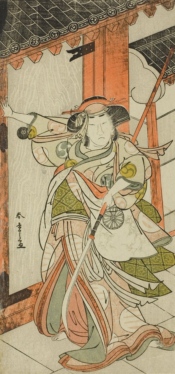 Aktor Nakamura Tomijuro I jako Hangaku Gozen Przełamując bramę w sztuce Wada-gassen Onna Maizuru (Konflikt Wada: Maizuru kobiety), wystawiona w Teatrze Nakamura z dwudziestego piątego dnia siódmego miesiąca autorstwa Katsukawa Shunsho