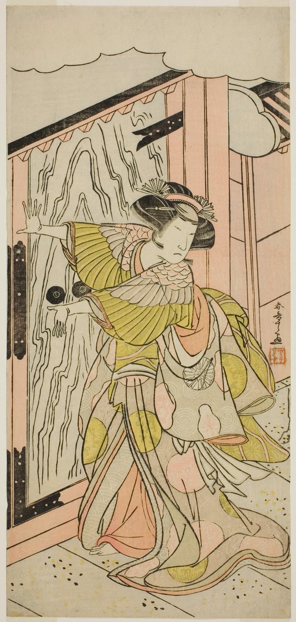 Aktor Nakamura Tomijuro I jako Lady Hangaku (Hangaku Gozen) w sztuce Wada-gassen Onna Maizuru, wystawionej w Teatrze Nakamura w siódmym miesiącu, 1777 autorstwa Katsukawa Shunsho