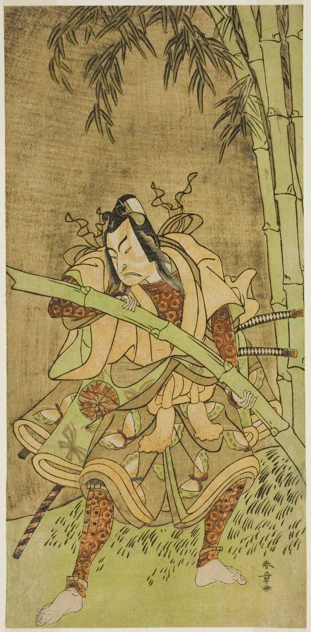 Aktor Nakamura Tomijuro I jako Takenuki Goro w sztuce Eho Soga Nen-nen-goyomi, wystawionej w Teatrze Morita w pierwszym miesiącu 1771 autorstwa Katsukawa Shunsho