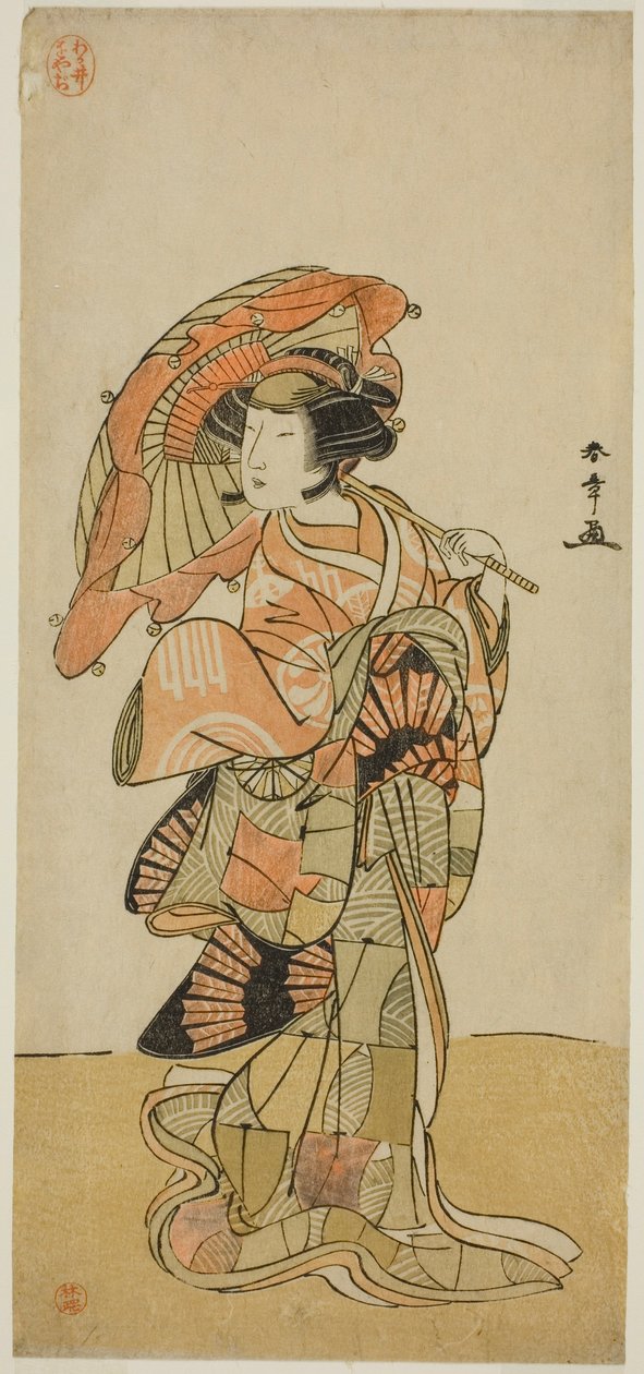 Aktor Nakamura Tomijuro I jako lisica z góry Ubagadake w sztuce „Chigo Torii Tobiiri Kitsune”, wystawionej w Teatrze Ichimura w jedenastym miesiącu 1777 autorstwa Katsukawa Shunsho