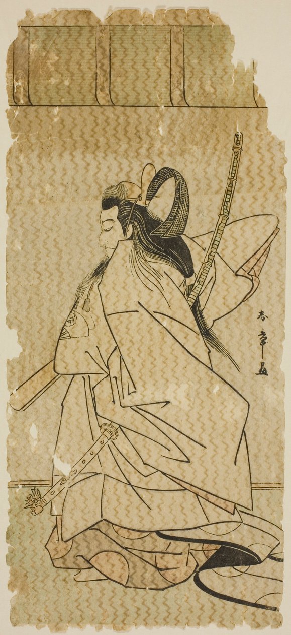 Aktor Onoe Matsusuke I jako książę Takanori w sztuce „Kaeribana Eiyu Taiheiki”, wystawiony w Teatrze Nakamura w jedenastym miesiącu 1779 autorstwa Katsukawa Shunsho