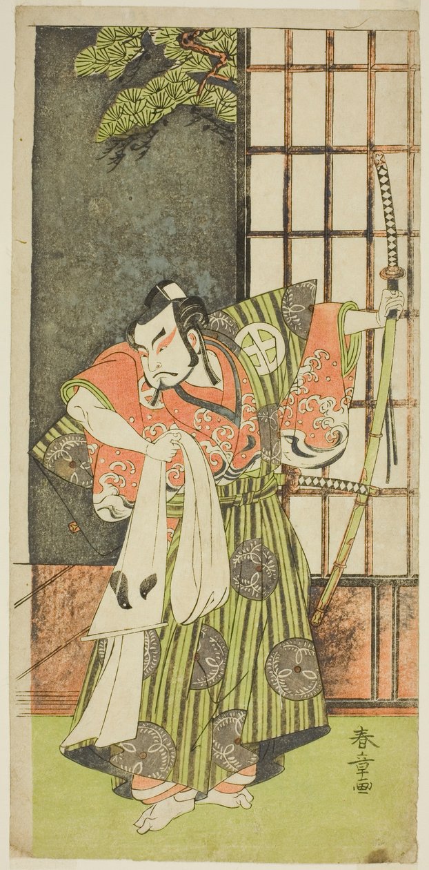 Aktor Otani Hiroji III jako Kawazu no Saburo w sztuce Myoto-giku Izu no Kisewata, wystawionej w Teatrze Ichimura w jedenastym miesiącu, 1770 autorstwa Katsukawa Shunsho