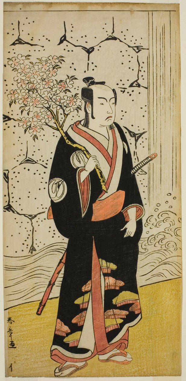 Aktor Sawamura Sojuro III jako Sonobe Zaemon w sztuce „Shin Usuyuki Monogatari”, wystawionej w Teatrze Ichimura w ósmym miesiącu 1779 autorstwa Katsukawa Shunsho